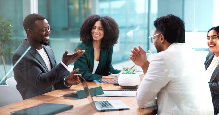 Business professionals in a strategic meeting discussing growth planning and finance budget in a corporate office