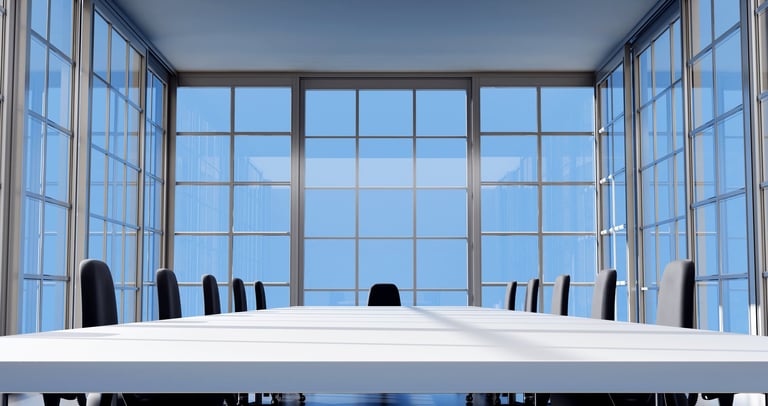 Empty conference room with sophisticated furniture, representing channel strategy planning