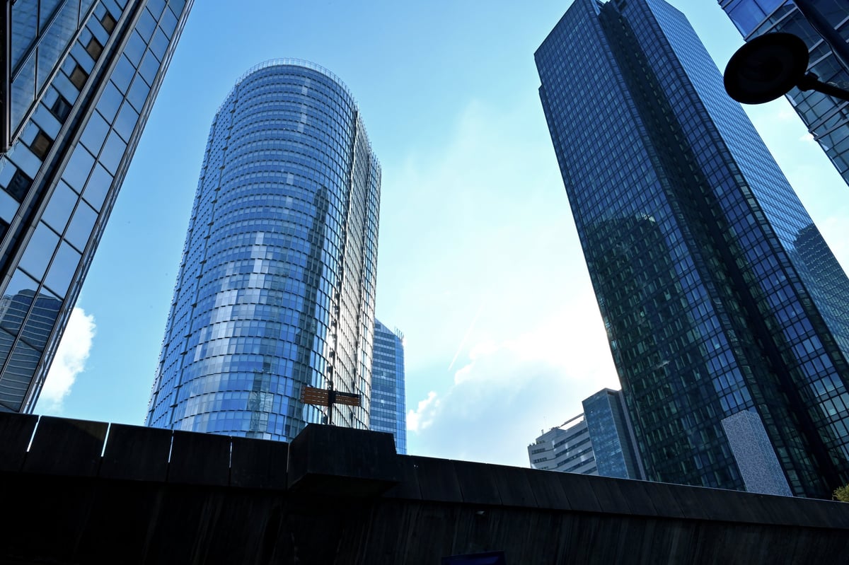 Modern office buildings in Paris in La Défense, a major business district during sunny day