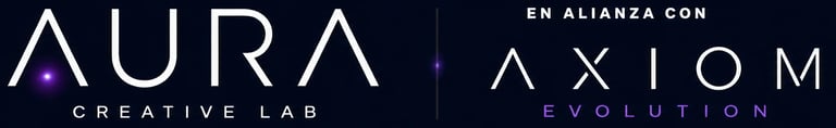 Aura Creative Lab logo in alliance with Axiom Evolution on dark background